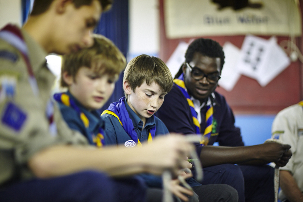Scouts with a young leader